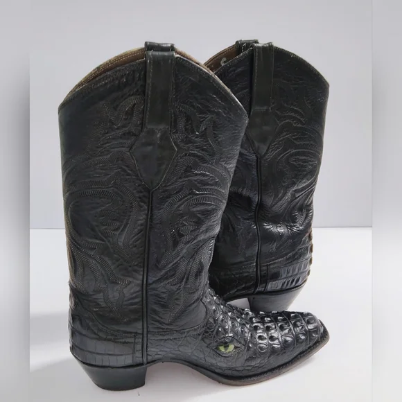 Max Men's Handcrafted Western Crocodile Leather Boots. Size 9.5 C. Pre-owned.